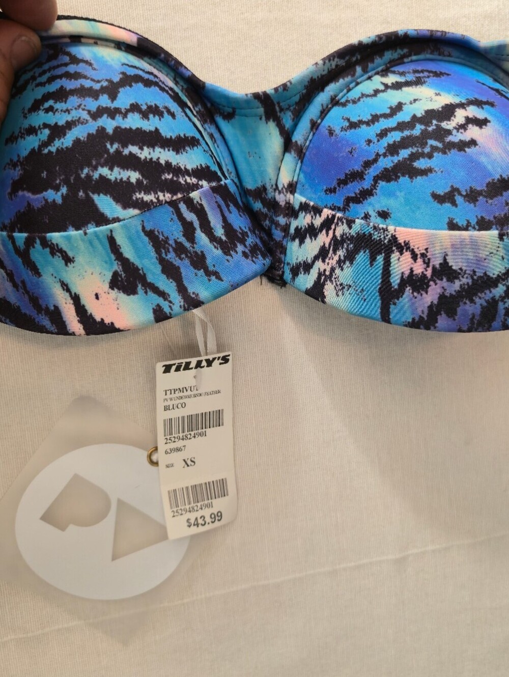 Perfect Vacation Women's Blue Patterned Strapless Bikini Top XS Nwt